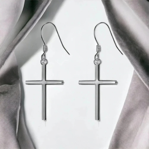Silver Plated Cross Earrings - Picture 2 of 3